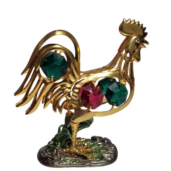 Roaster Statue on Pewter land,Multi- Colored Swarovski Austrian Crystal. - Picture 2 of 7